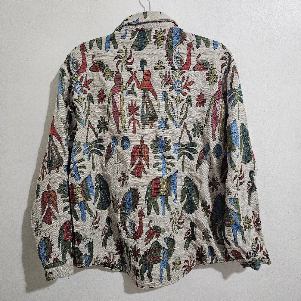 Aelfric Eden Tapestry Elephant & Camel Jacquard Button Down Shirt Small - Picture 3 of 15